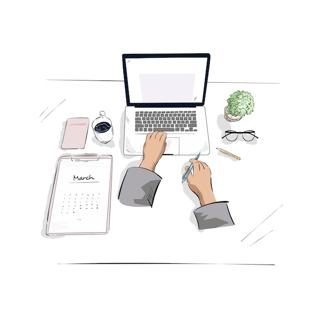 Vector hand drawn illustration of workspace