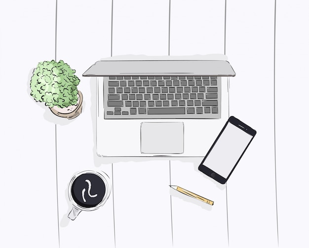 Vector hand drawn illustration of workspace