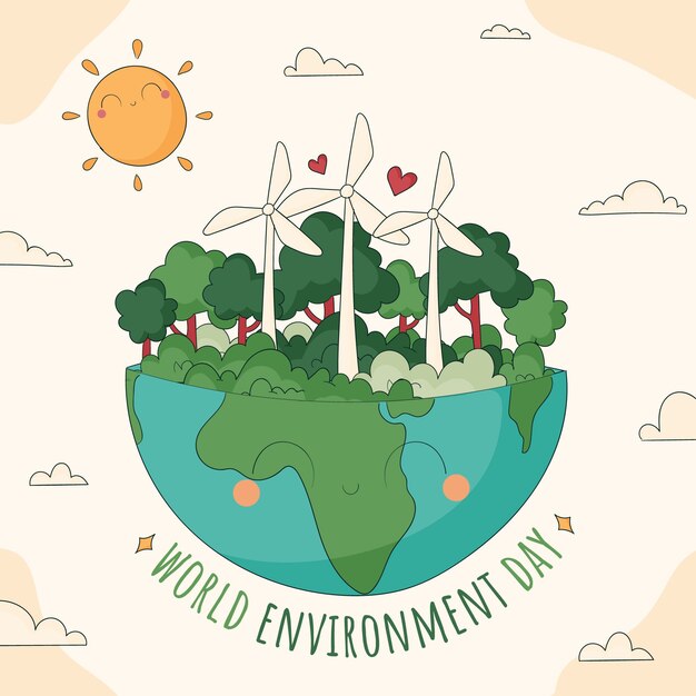 Hand drawn illustration for world environment day celebration