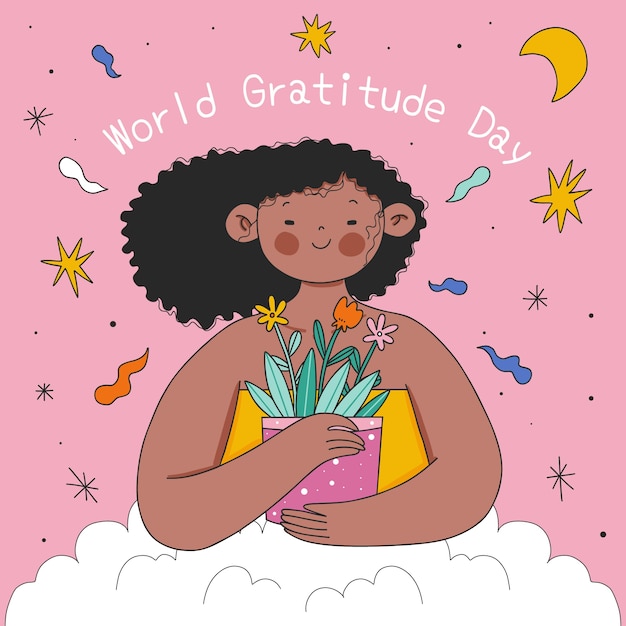 Hand drawn illustration for world gratitude day celebration