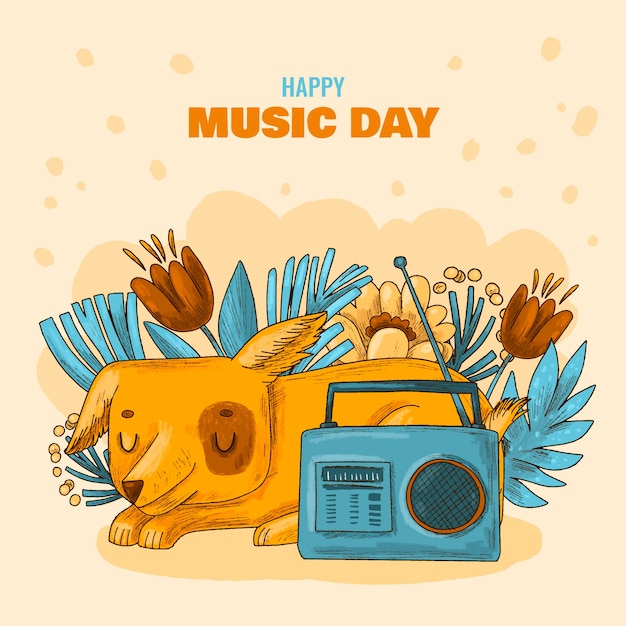 Vector hand drawn illustration for world music day celebration