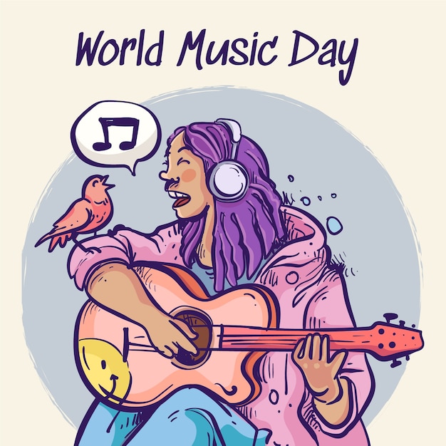 Illustrazione disegnata a mano per la celebrazione della giornata mondiale della musica