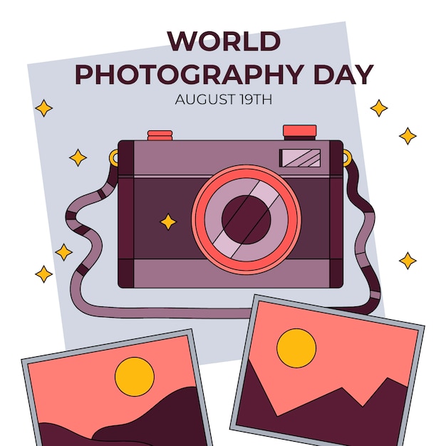 Hand drawn illustration for world photography day celebration