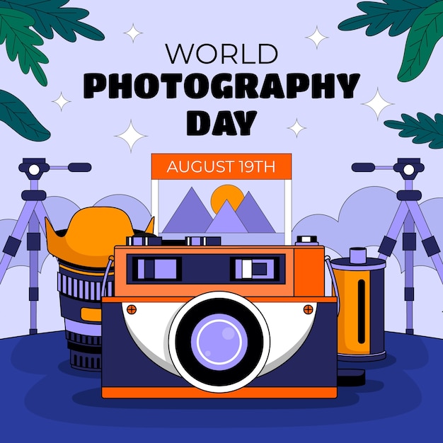 Hand drawn illustration for world photography day celebration