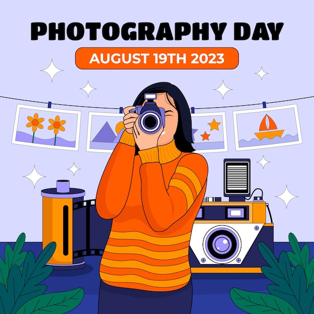 hand drawn illustration for world photography day celebration