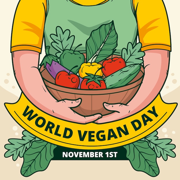 Vettore illustrazione disegnata a mano per la celebrazione della giornata mondiale vegana