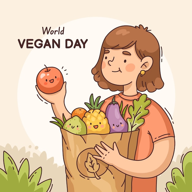 Hand drawn illustration for world vegan day celebration