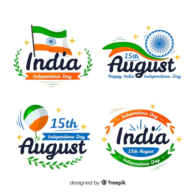 Vector hand drawn india independence day badge collection