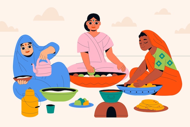 Vector hand drawn india lifestyle illustration