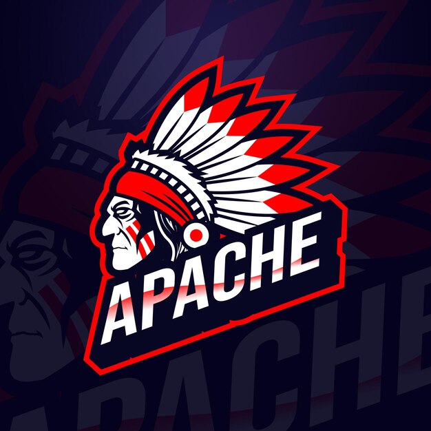 Logo esport apache indiano disegnato a mano