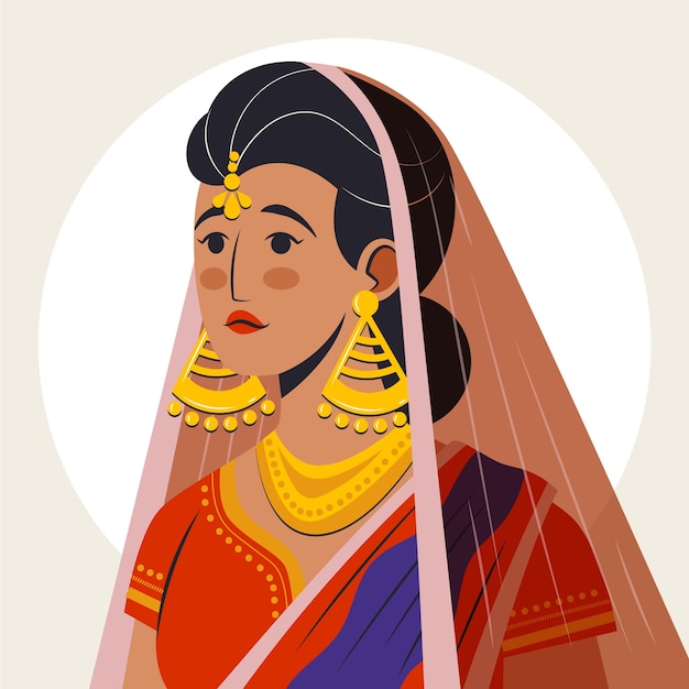 手描きのインドの花嫁のイラスト
