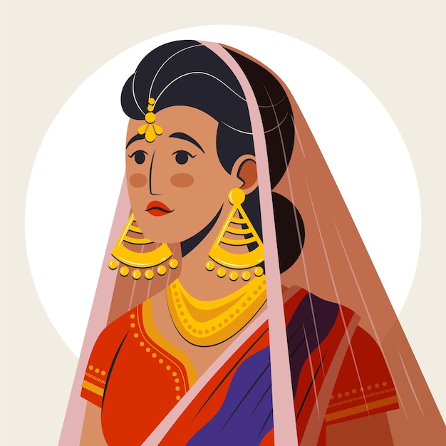 Vector hand drawn indian bride illustration