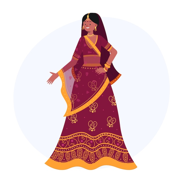 Vector hand drawn indian bride illustration