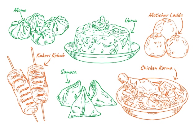 Vector hand drawn indian cuisine