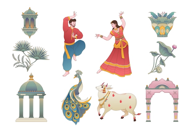 Vector hand drawn indian culture collection