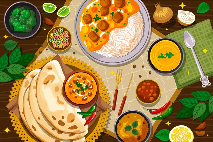 Vector hand drawn indian food illustration