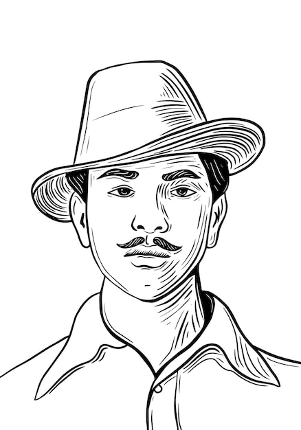 hand drawn indian freedom fighter bhagat singh vector portrait