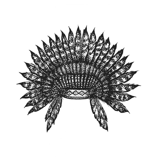 Vector hand drawn indian headdress vintage illustration