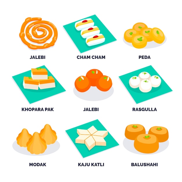 Vector hand drawn indian sweet collection