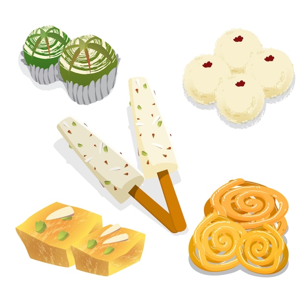 Vector hand drawn indian sweets pack