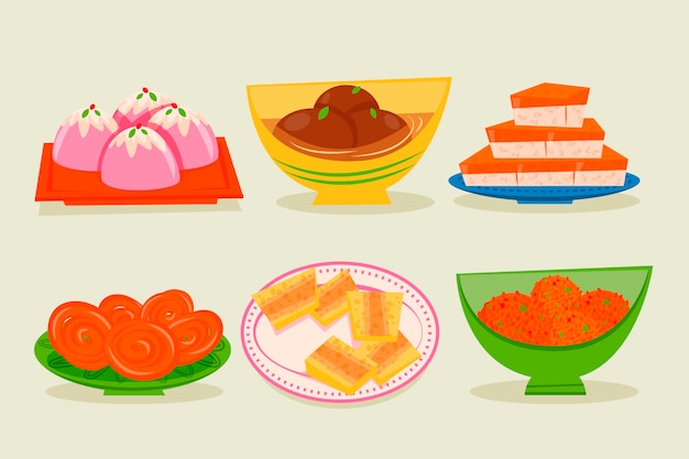 Vector hand-drawn indian sweets set