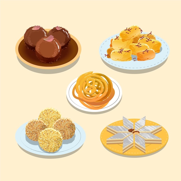 Vector hand drawn indian sweets