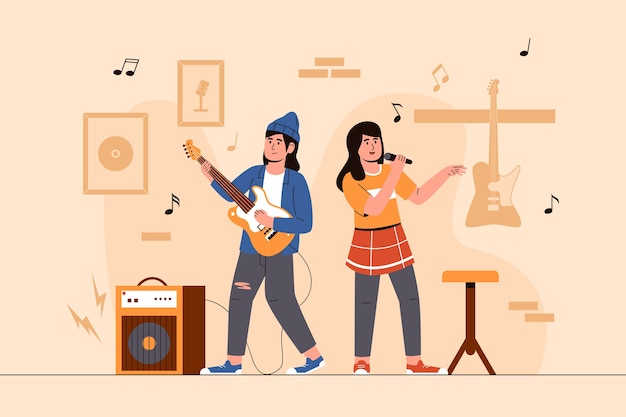 Vector hand drawn indie music illustration