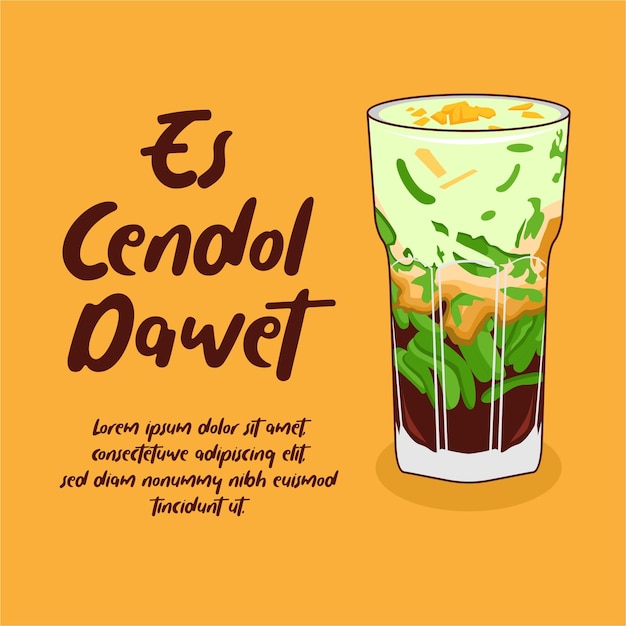 벡터 손으로 그린 인도네시아 전통 음료 cendol dawet 그림