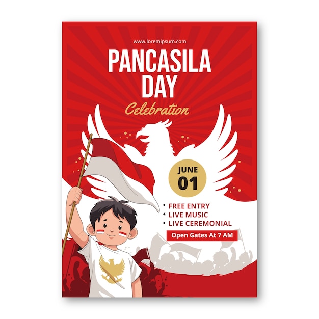 Ручно нарисованный индонезийский шаблон вертикального плаката на день панкасилы