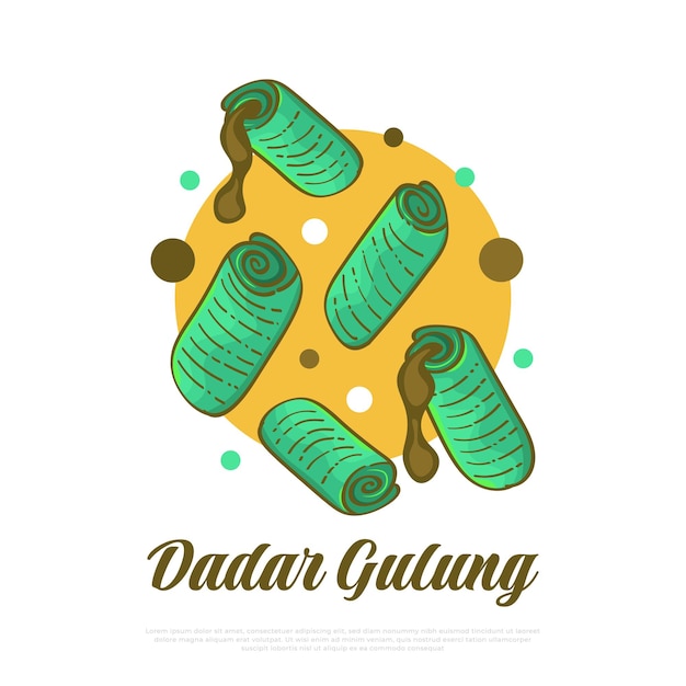 Vector hand drawn indonesian traditional food named dadar gulung indonesian snack sweet pancake rolls filled with grated coconut