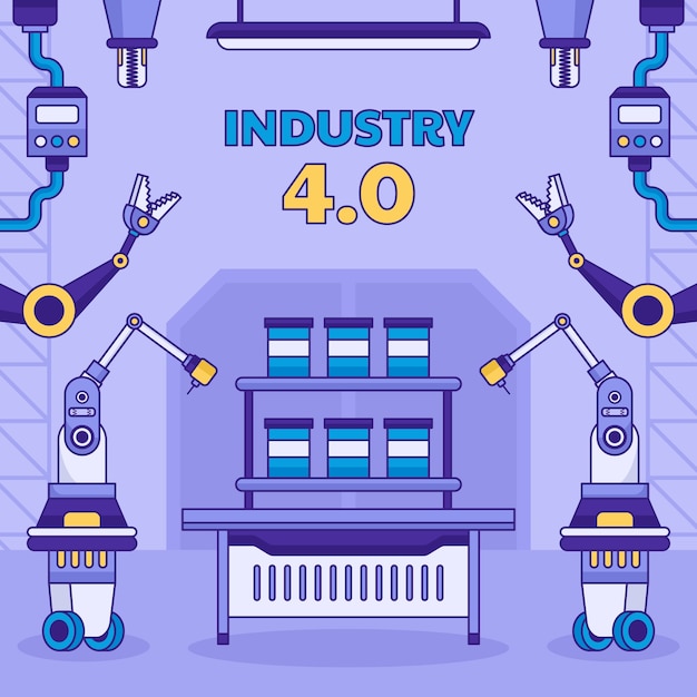 Vector hand drawn industry 4.0 illustration