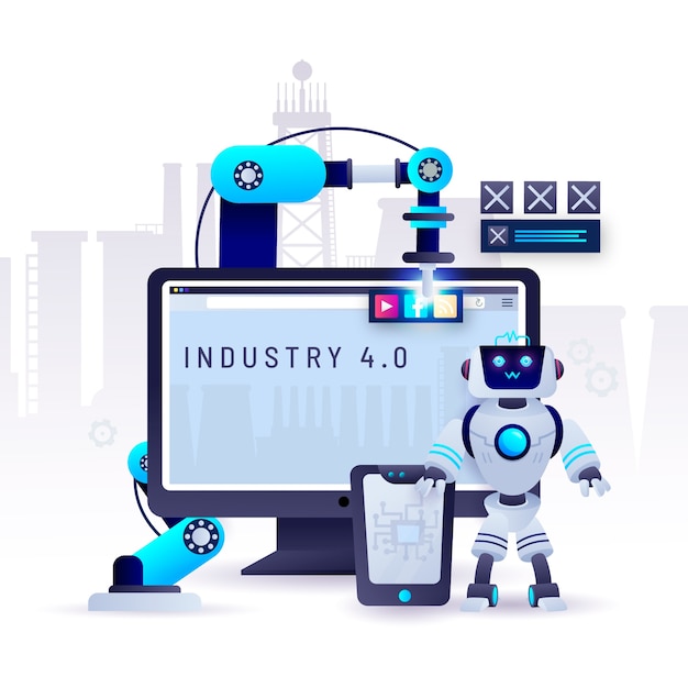 Вектор Иллюстрация industry 4.0, нарисованная вручную