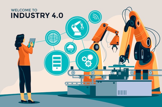 Вектор Иллюстрация industry 4.0, нарисованная вручную