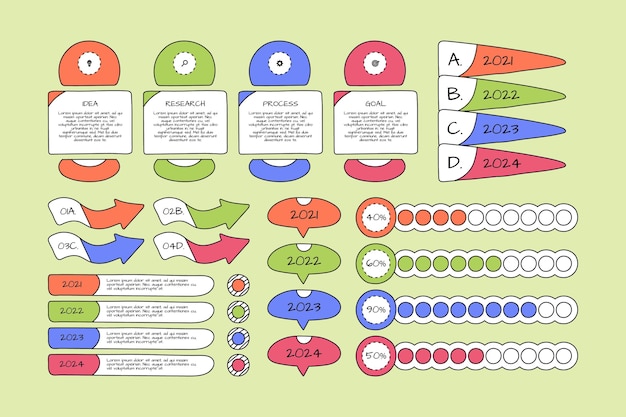 Collezione di elementi infografici disegnati a mano