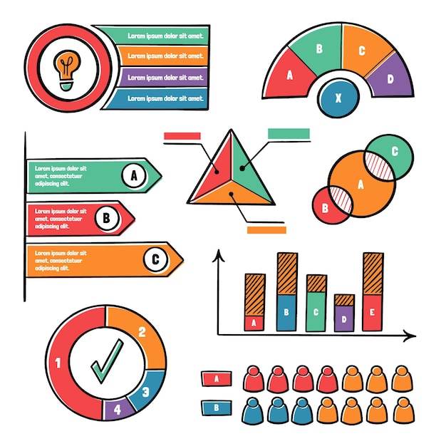 손으로 그린 infographic 요소 컬렉션