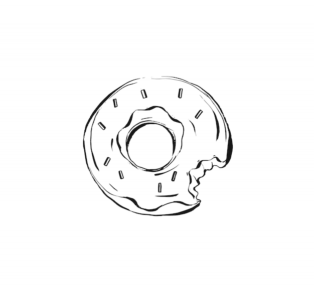 Vector hand drawn   ink realistic  sketch drawing illustration with glazed donut dessert  on white background