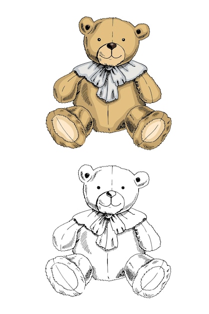 Vector a hand drawn ink sketch of a vintage toy teddy bear toy vintage vector illustration