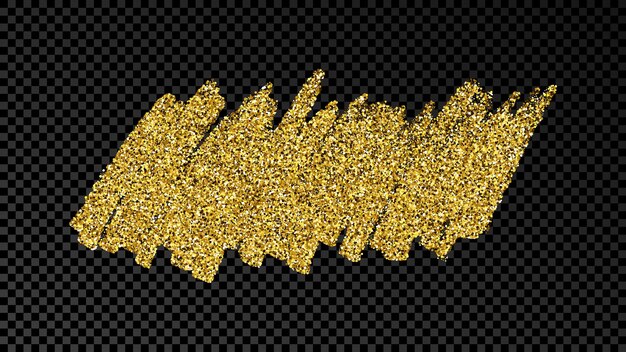 Macchia di inchiostro disegnata a mano in glitter oro. macchia d'inchiostro d'oro con scintillii isolato su sfondo trasparente scuro. illustrazione vettoriale