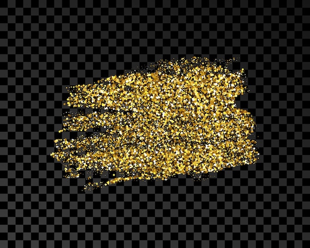 Macchia di inchiostro disegnata a mano in glitter oro. macchia d'inchiostro d'oro con scintillii isolato su sfondo trasparente scuro. illustrazione vettoriale