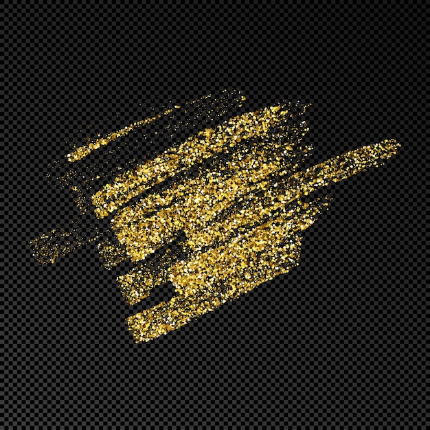 Вектор Рисованное пятно чернил в золотом блеске. пятно золотых чернил с блестками, изолированные на темном прозрачном фоне. векторная иллюстрация