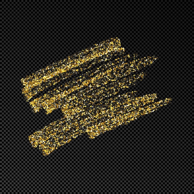Рисованное пятно чернил в золотом блеске. пятно золотых чернил с блестками, изолированные на темном прозрачном фоне. векторная иллюстрация