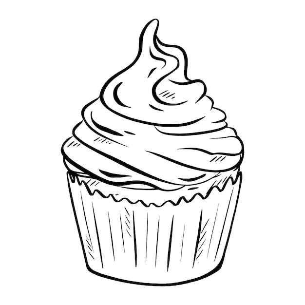 Vector hand drawn ink vector tasty muffin adorned with a dollop of whipped cream ideal for a morning