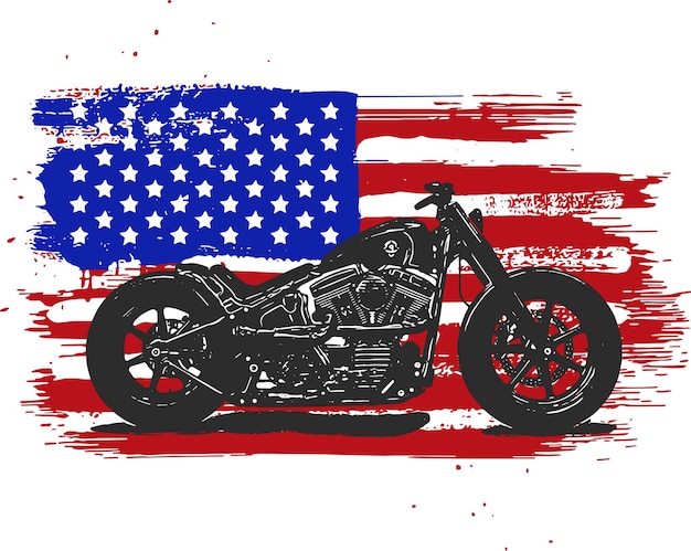 Vector hand drawn and inked vintage american chopper motorcycle