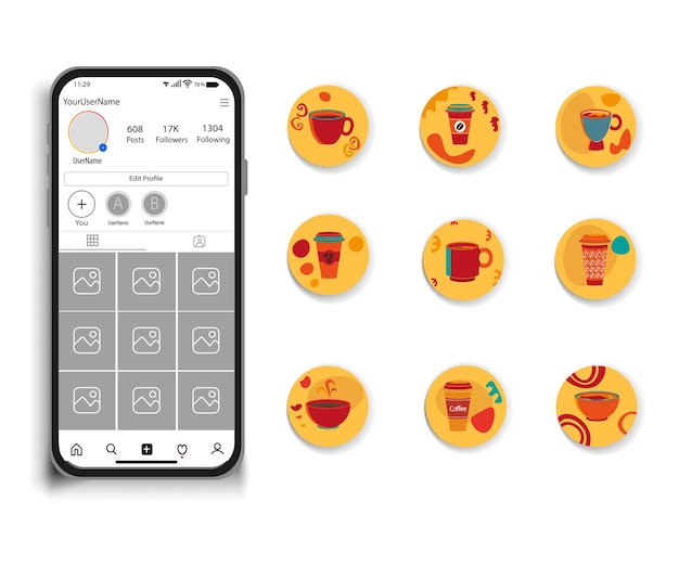 Vector hand drawn instagram highlights collection instagram icon stories highlights