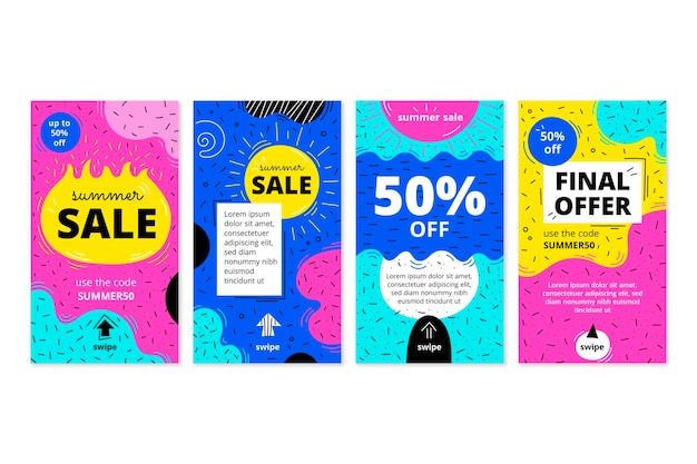 Hand drawn instagram sale stories collection with photo