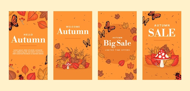 Hand drawn instagram stories collection for autumn celebration