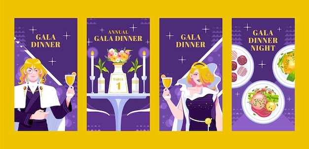 Vettore collezione di storie instagram disegnate a mano per un'elegante cena di gala