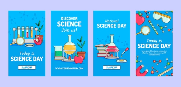 Vector hand drawn instagram stories collection for science research