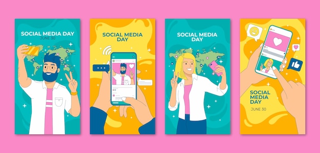 Hand drawn instagram stories collection for social media day