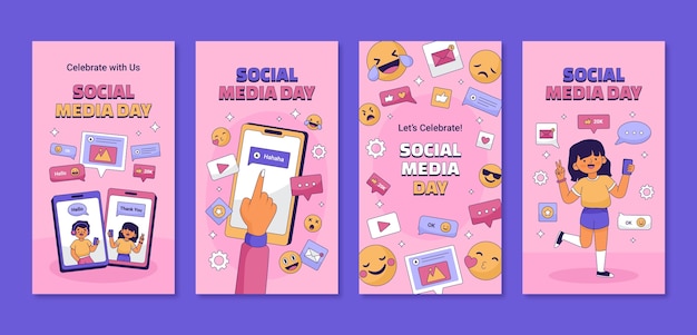 Vector hand drawn instagram stories collection for social media day